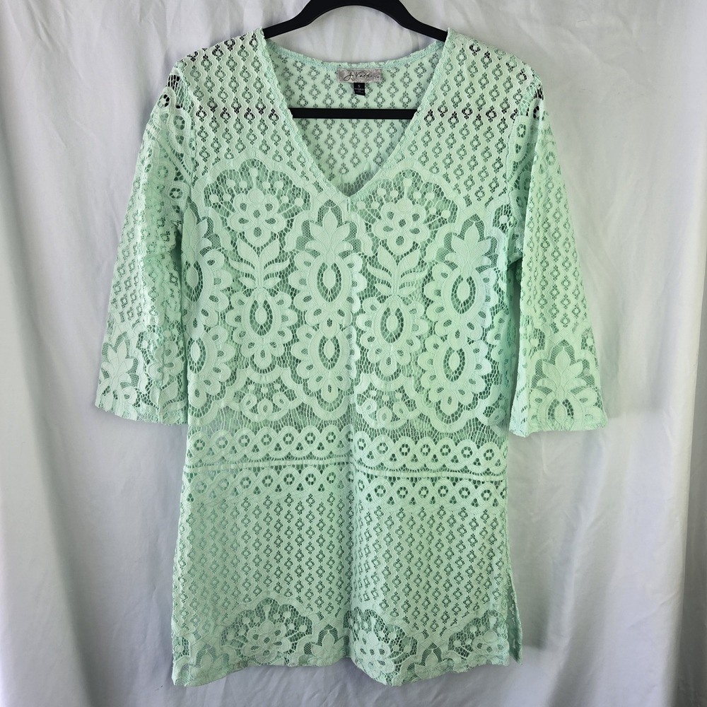 J Valdi Lace Mini Dress Cover Up Mint Green Small Beach Vacay Cruise Resort Pool